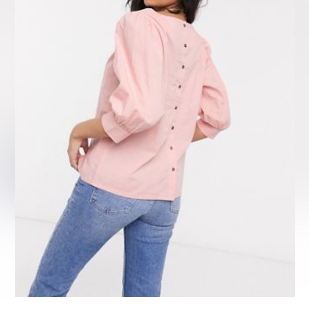 Vila Poplin Top with Puff Sleeves and back detail. Size EU 36 (S).